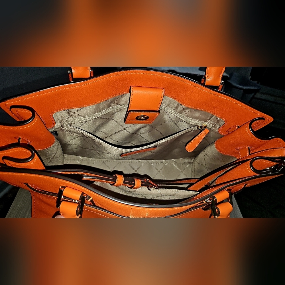 NWOT Authentic Michael Kors Hamilton Medium Satchel in Poppy Orange - Picture 3 of 15